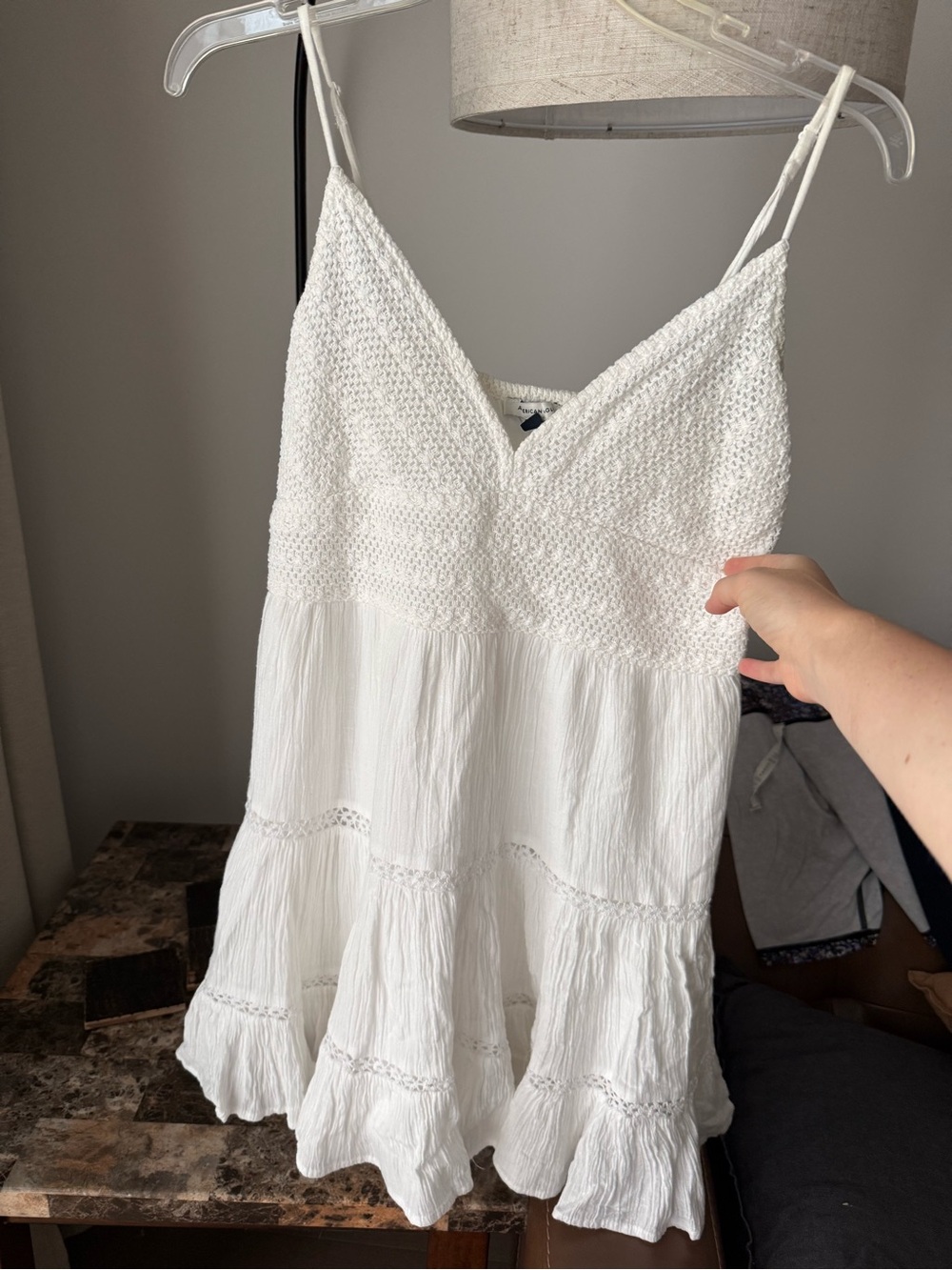 American Eagle Outfitters White Crochet Tiered Mini Dress